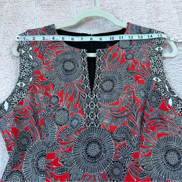 Liz Claiborne Red White Black Mosaic Floral Midi Dress Sleeveless Size 10 Fall - Picture 5 of 10